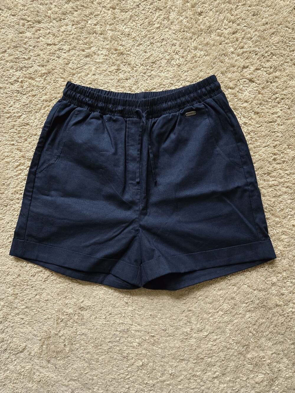 Barbour Linen Blend Shorts Womens 8 Navy Blue Pull On